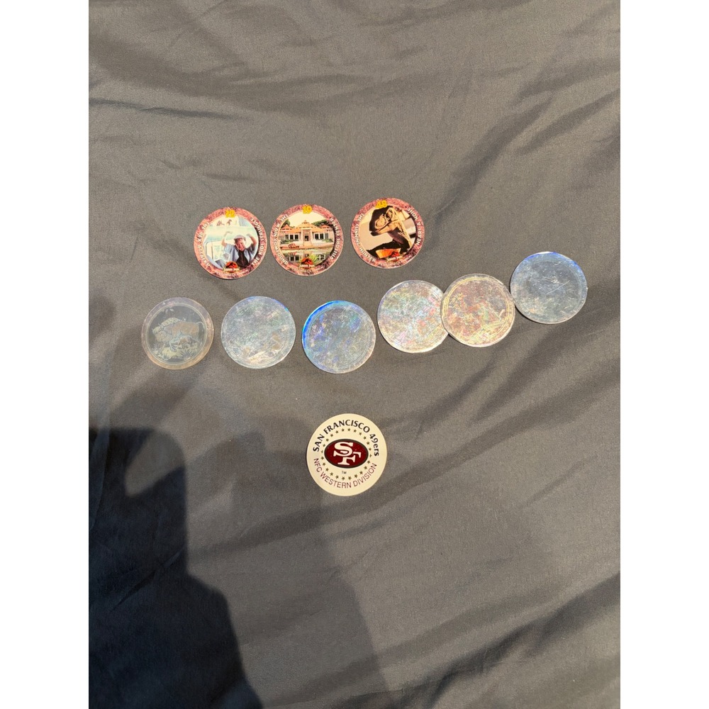 Vintage 90s Pogs Lot Jurassic Park SkyCaps Slammer Whammers SF 49ers Hologram